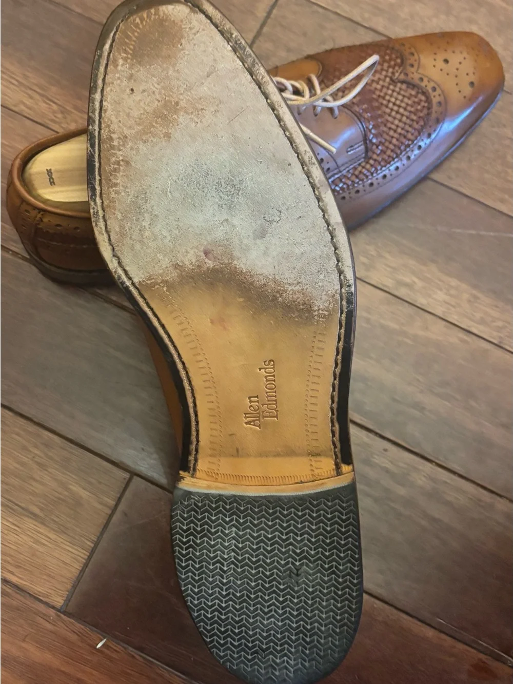 Allen Edmonds Boca Raton Tan Woven Leather Wingtip Oxfords Size 9